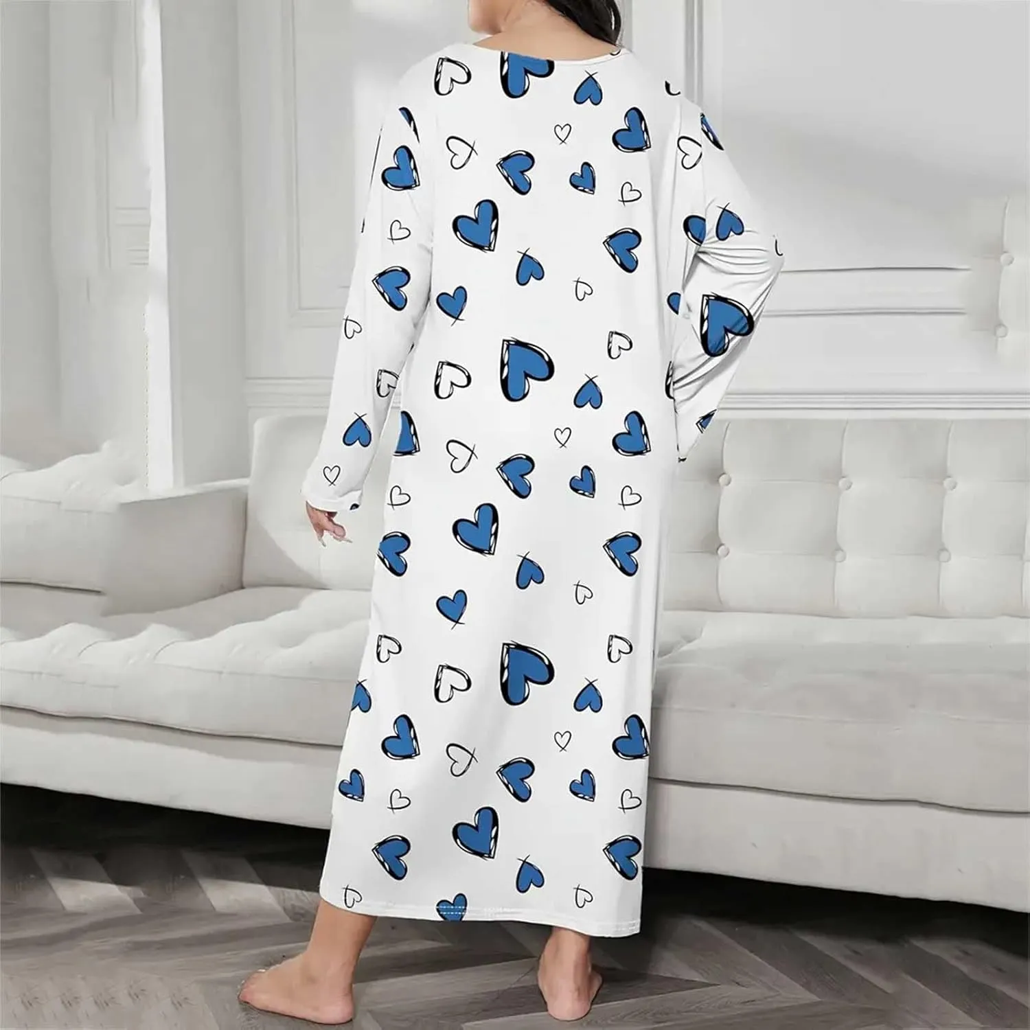 Women Long Sleeve Print Shoulder Drop Oversize Casual Long Sleepwear Dress Sleeve Tee Trendy Cute Daily Pajamas Night