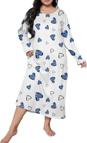 Women Long Sleeve Print Shoulder Drop Oversize Casual Long Sleepwear Dress Sleeve Tee Trendy Cute Daily Pajamas Night