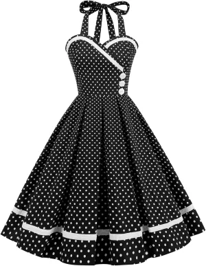 Women Vintage Dresses 1950s Retro Halter Audrey Hepburn 50's 60's Cocktail Swing Dress Sleeveless Tea Party Dress