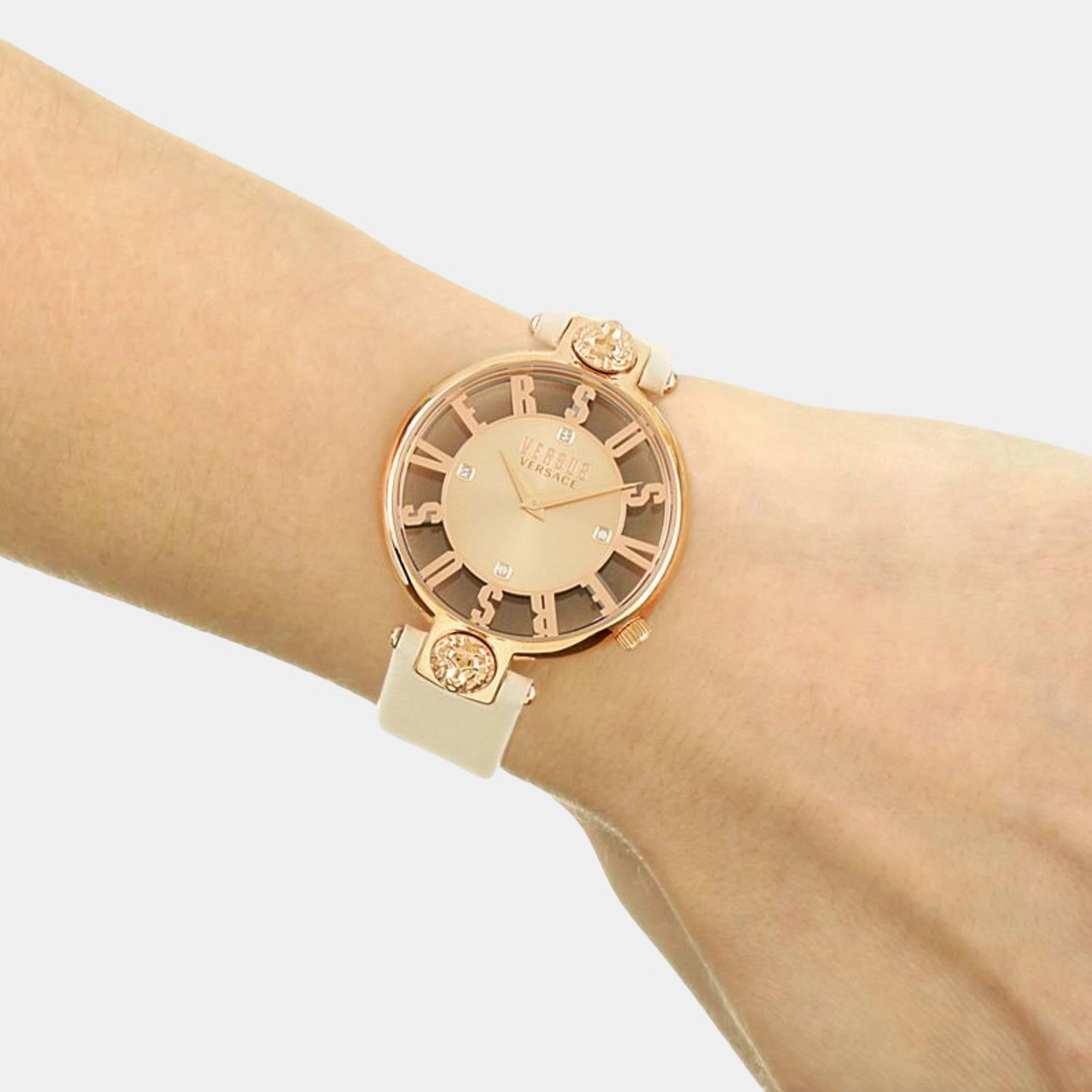 Women Rose Gold Analog Leather Watch VSP490318