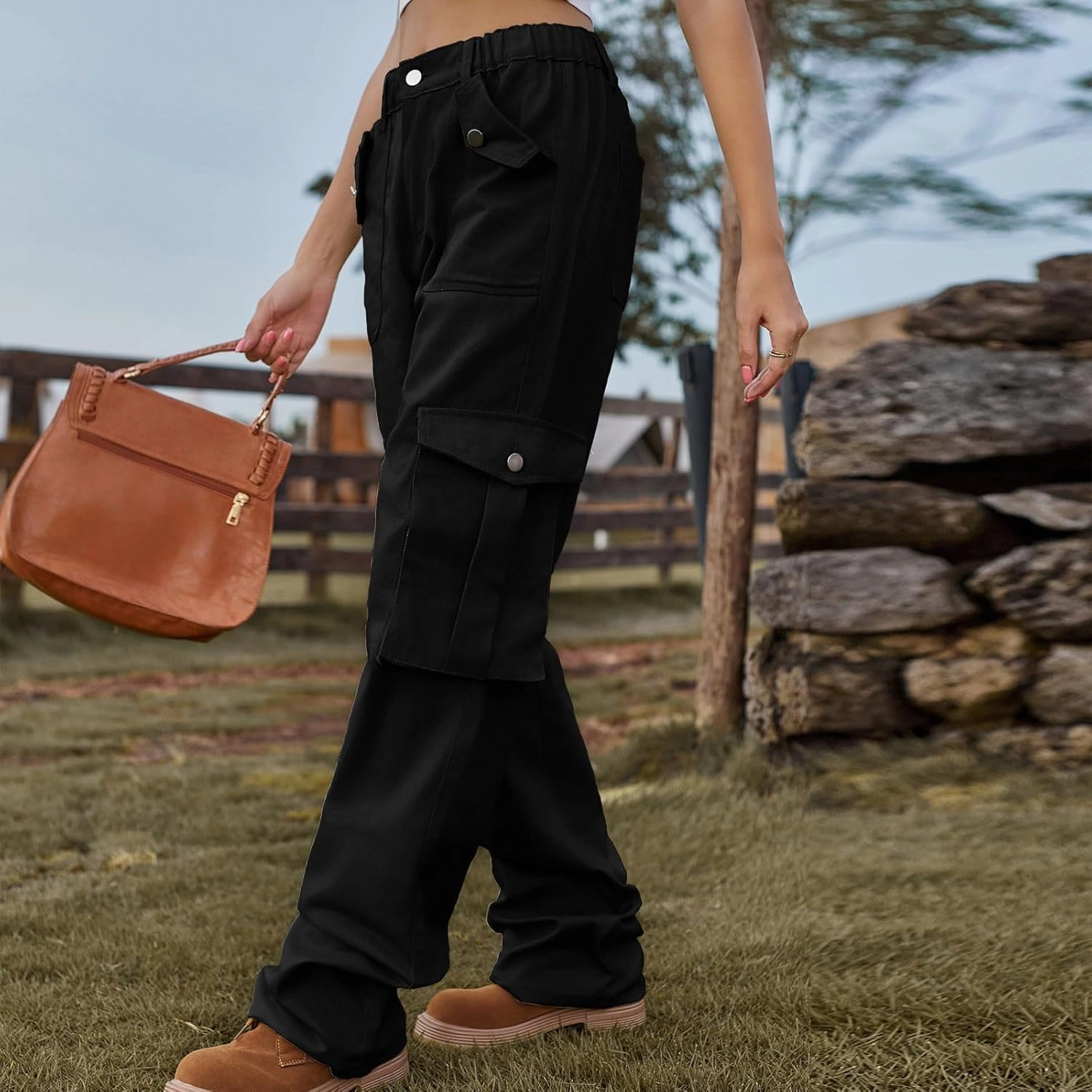 Women's High Waist Cargo Jeans Casual Baggy Wide Leg Cargo Pants Denim Jeans Y2K Streetwear Long Pant Trousers