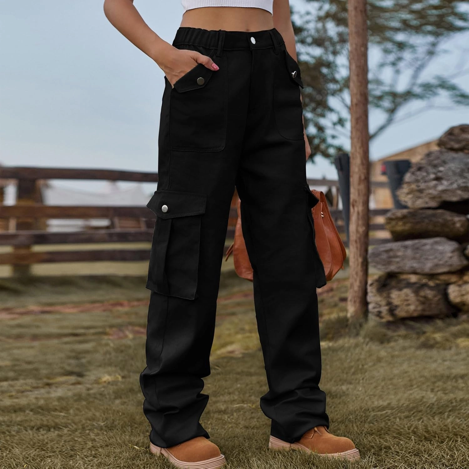Women's High Waist Cargo Jeans Casual Baggy Wide Leg Cargo Pants Denim Jeans Y2K Streetwear Long Pant Trousers