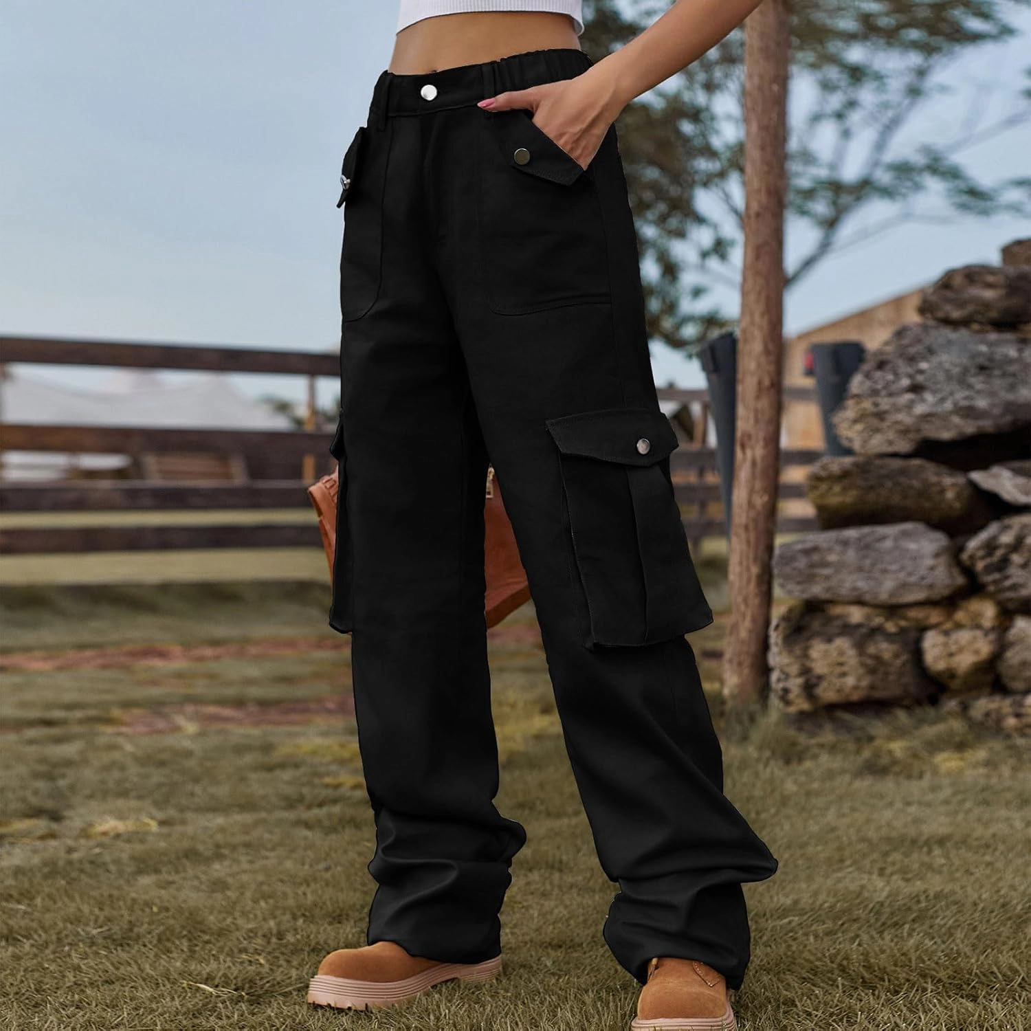 Women's High Waist Cargo Jeans Casual Baggy Wide Leg Cargo Pants Denim Jeans Y2K Streetwear Long Pant Trousers