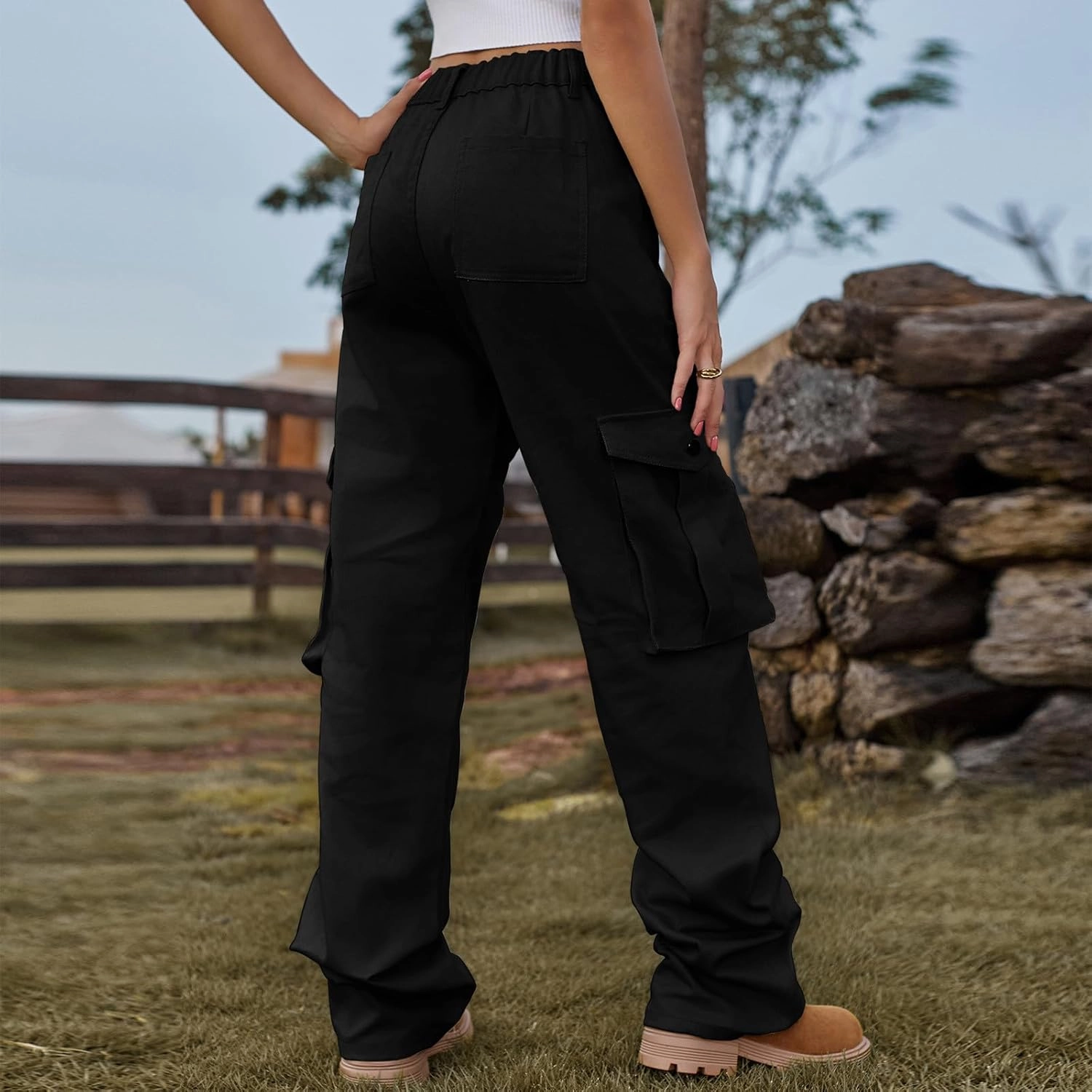Women's High Waist Cargo Jeans Casual Baggy Wide Leg Cargo Pants Denim Jeans Y2K Streetwear Long Pant Trousers