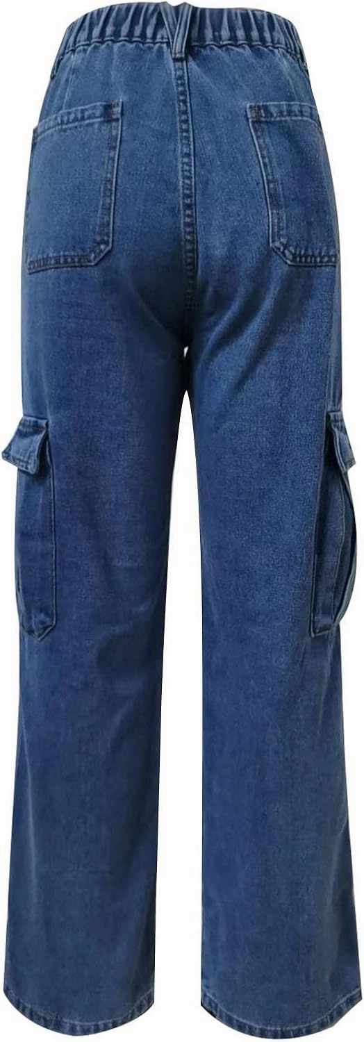 Women's High Waisted Cargo Jeans Flap Pocket Denim Cargo Pants Straight Leg Streetwear Trousers y2k Clothes
