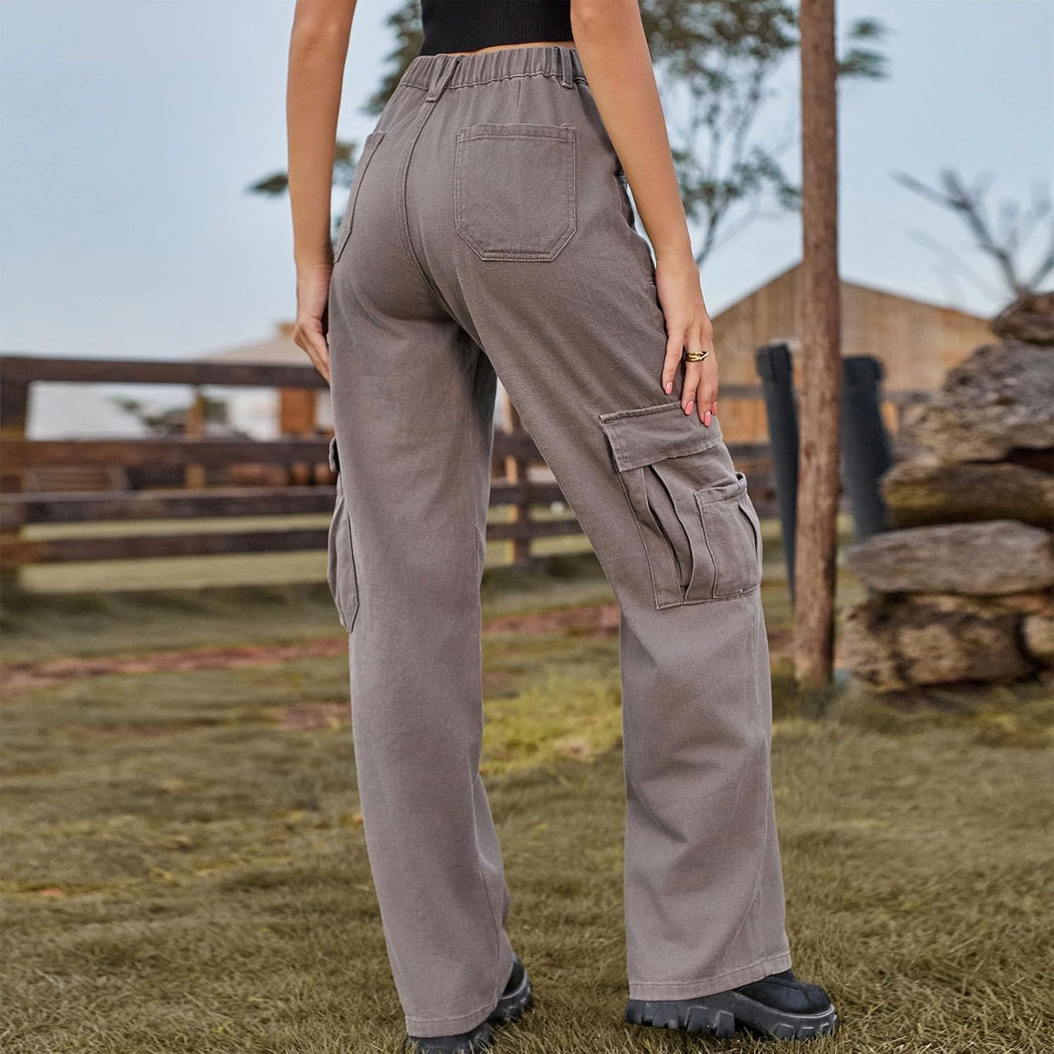 Women's High Waisted Cargo Jeans Flap Pocket Denim Cargo Pants Straight Leg Streetwear Trousers y2k Clothes