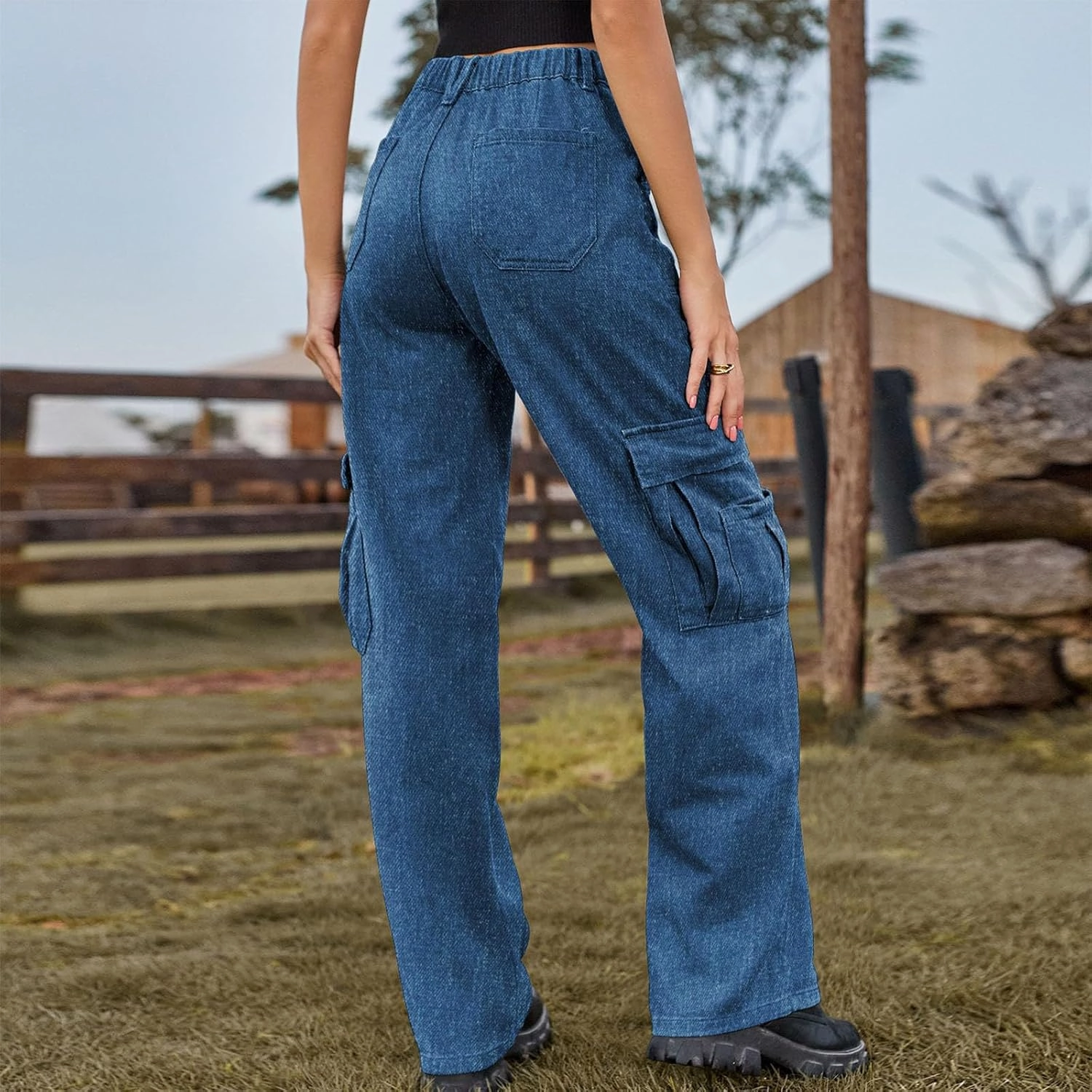 Women's High Waisted Cargo Jeans Flap Pocket Denim Cargo Pants Straight Leg Streetwear Trousers y2k Clothes