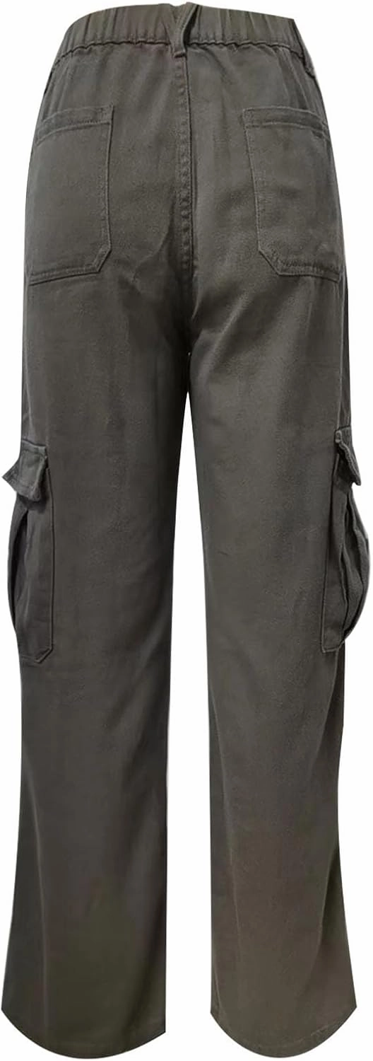 Women's High Waisted Cargo Jeans Flap Pocket Denim Cargo Pants Straight Leg Streetwear Trousers y2k Clothes