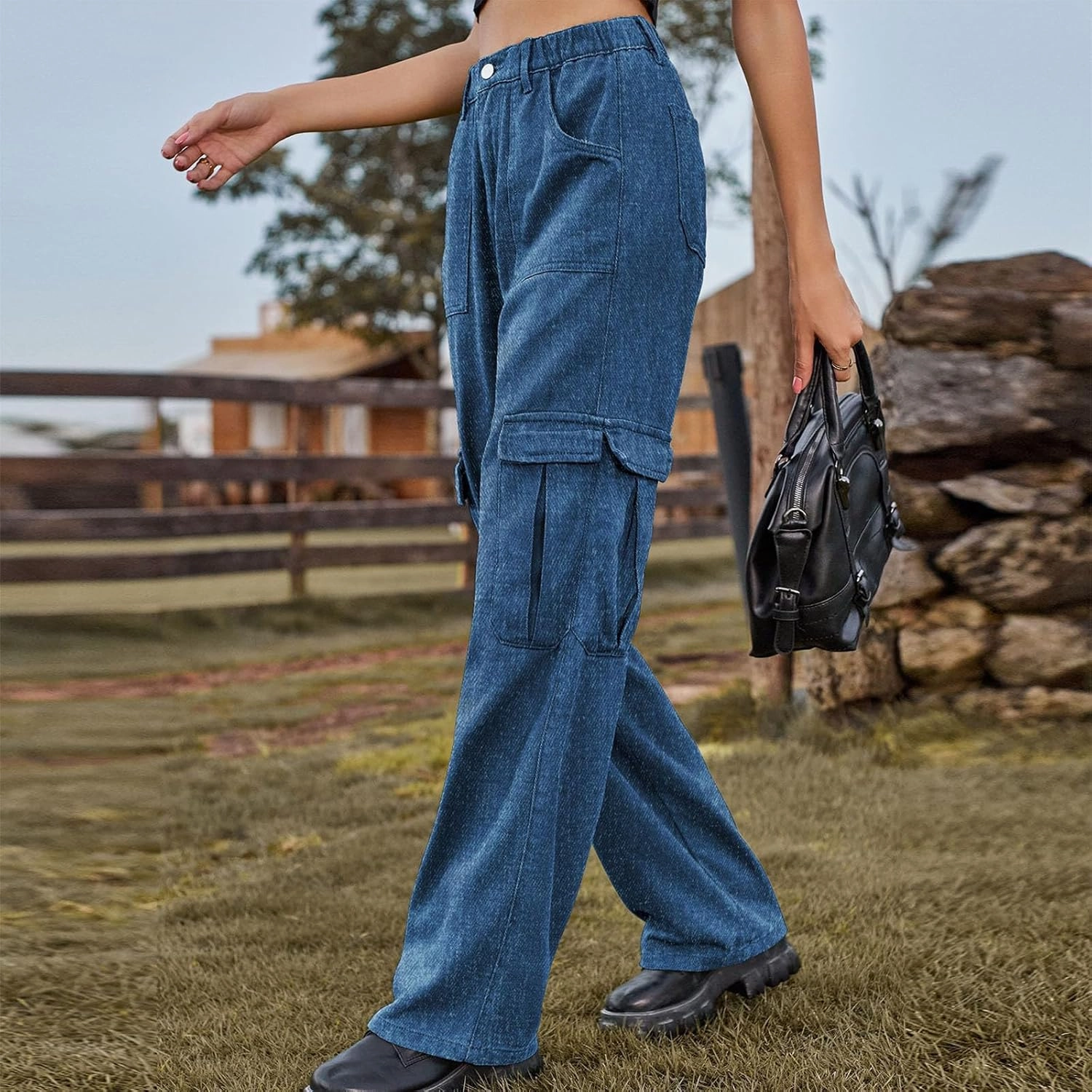 Women's High Waisted Cargo Jeans Flap Pocket Denim Cargo Pants Straight Leg Streetwear Trousers y2k Clothes