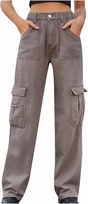 Women's High Waisted Cargo Jeans Flap Pocket Denim Cargo Pants Straight Leg Streetwear Trousers y2k Clothes