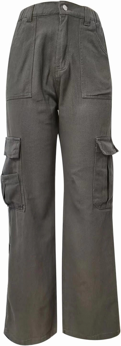 Women's High Waisted Cargo Jeans Flap Pocket Denim Cargo Pants Straight Leg Streetwear Trousers y2k Clothes