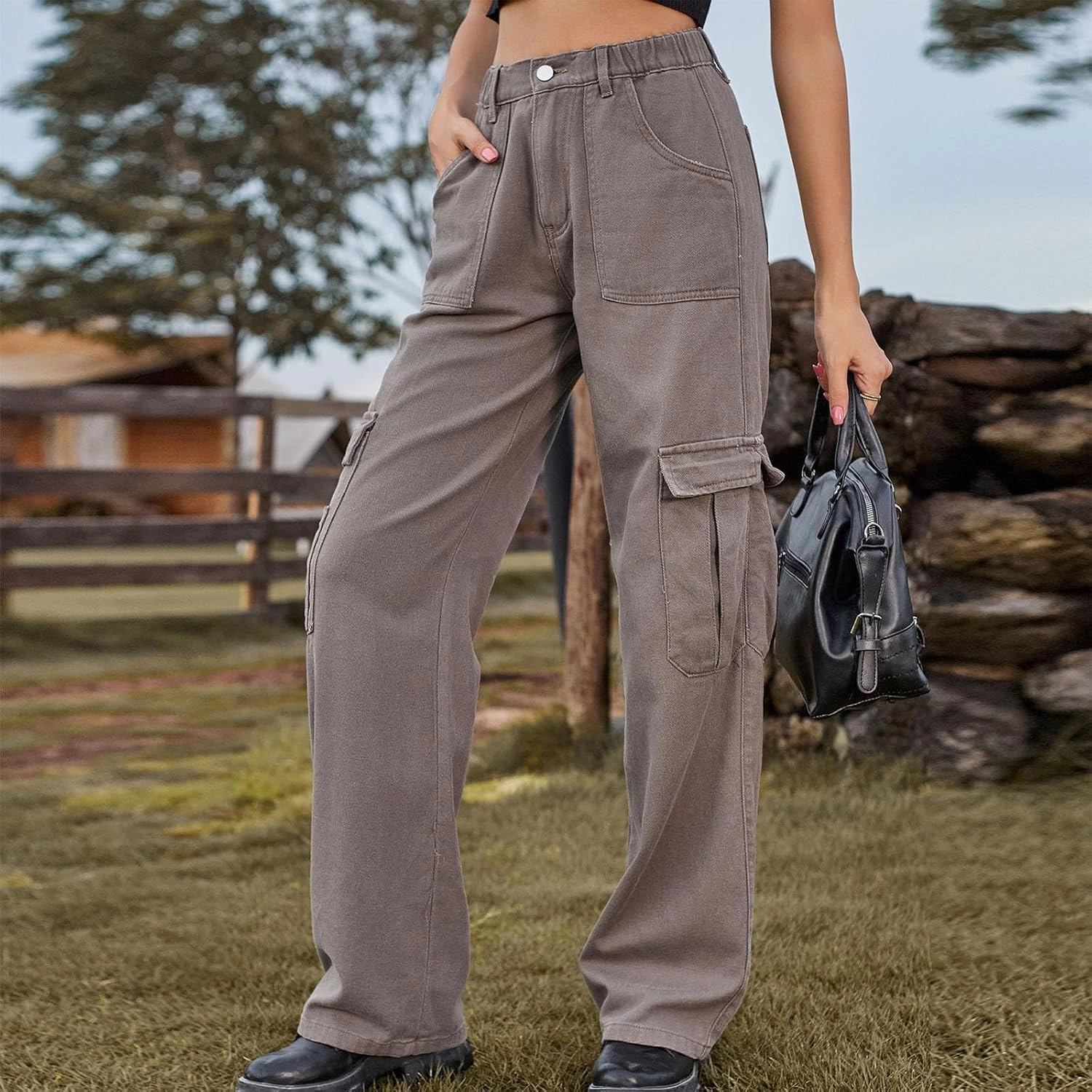 Women's High Waisted Cargo Jeans Flap Pocket Denim Cargo Pants Straight Leg Streetwear Trousers y2k Clothes