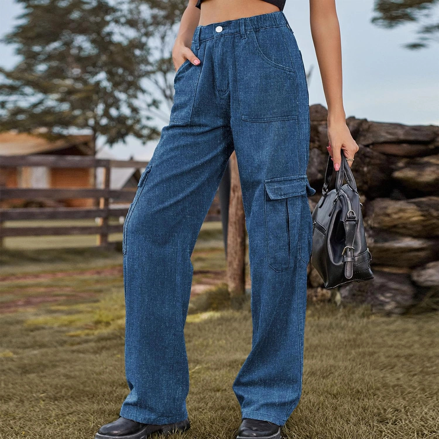 Women's High Waisted Cargo Jeans Flap Pocket Denim Cargo Pants Straight Leg Streetwear Trousers y2k Clothes