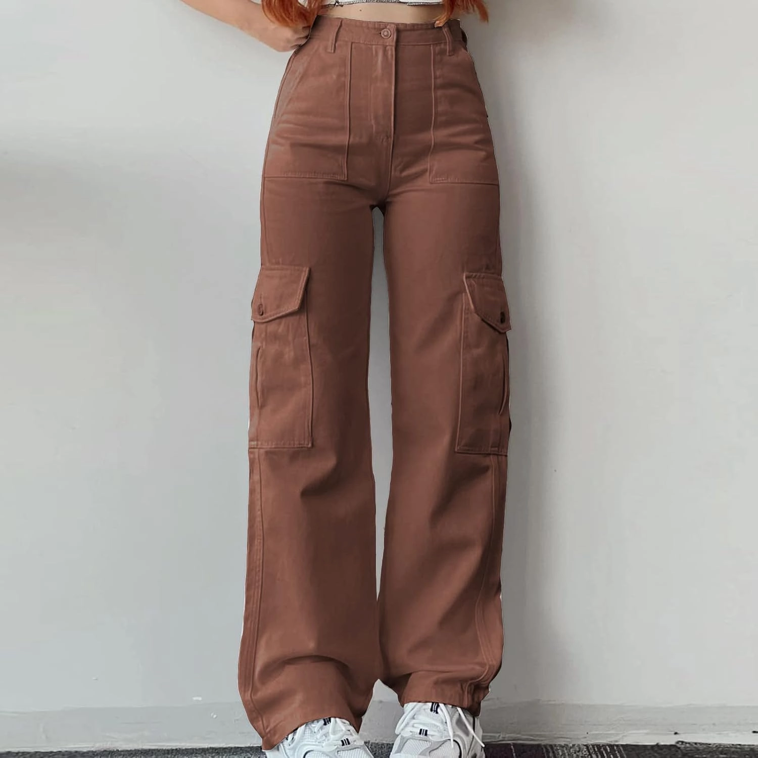 Women's High Waisted Cargo Pants Baggy High Waisted Parachute Pants with Pockets Wide Leg Y2K Streetwear Casual Pants