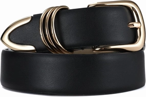 Women's Leather Belts with Gold Buckle Fashion Leather Waist Belt Elegant Ladies Belts for Jeans Dress & Casual Wear
