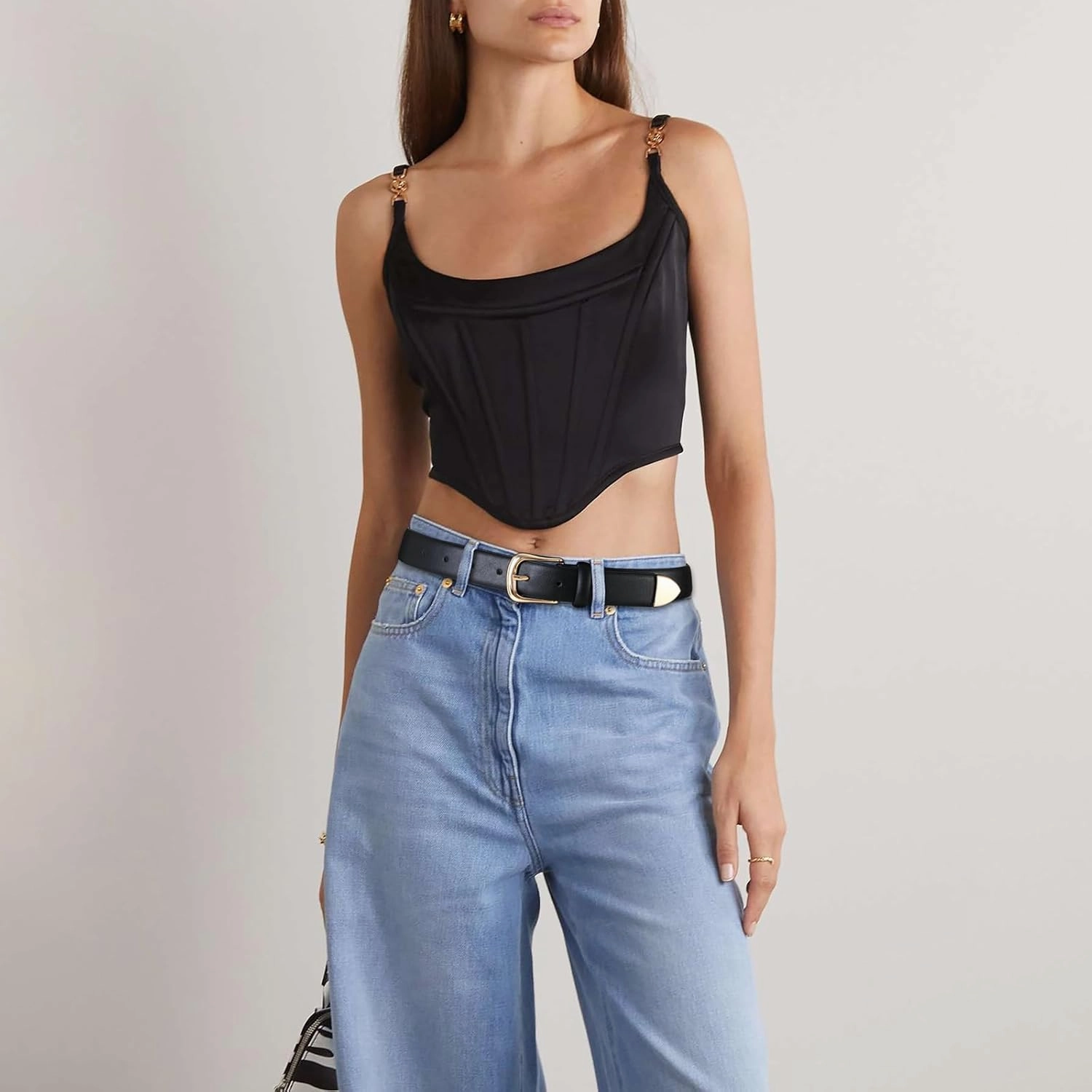 Women's Leather Belts with Gold Buckle Fashion Leather Waist Belt Elegant Ladies Belts for Jeans Dress & Casual Wear