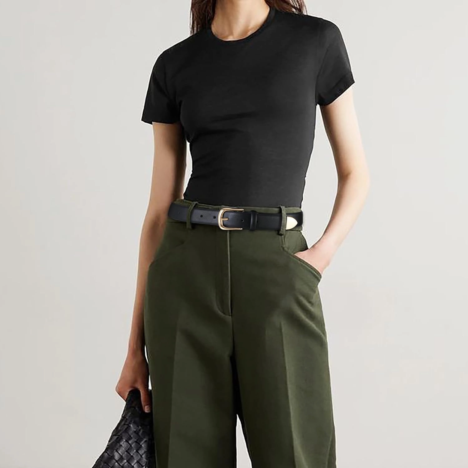 Women's Leather Belts with Gold Buckle Fashion Leather Waist Belt Elegant Ladies Belts for Jeans Dress & Casual Wear