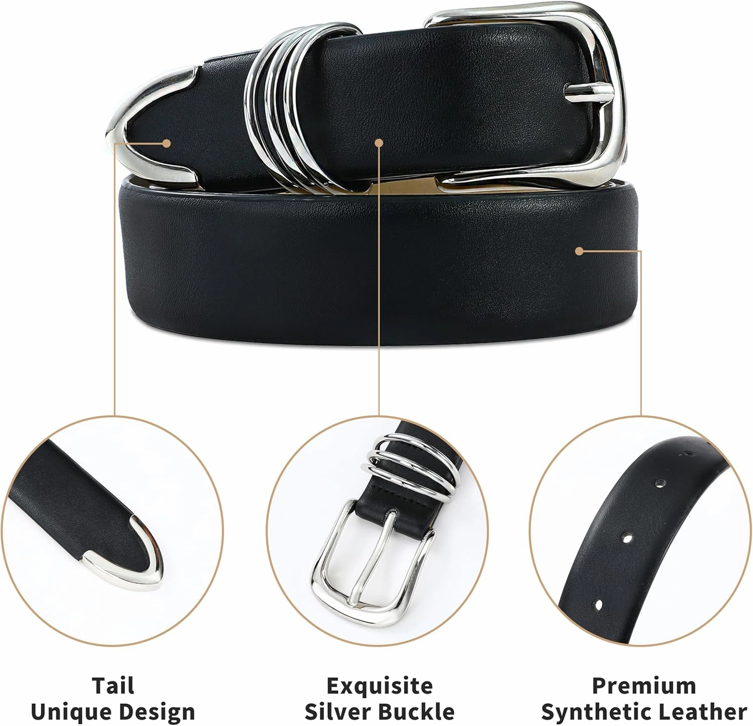 Women's Leather Belts with Gold Buckle Fashion Leather Waist Belt Elegant Ladies Belts for Jeans Dress & Casual Wear