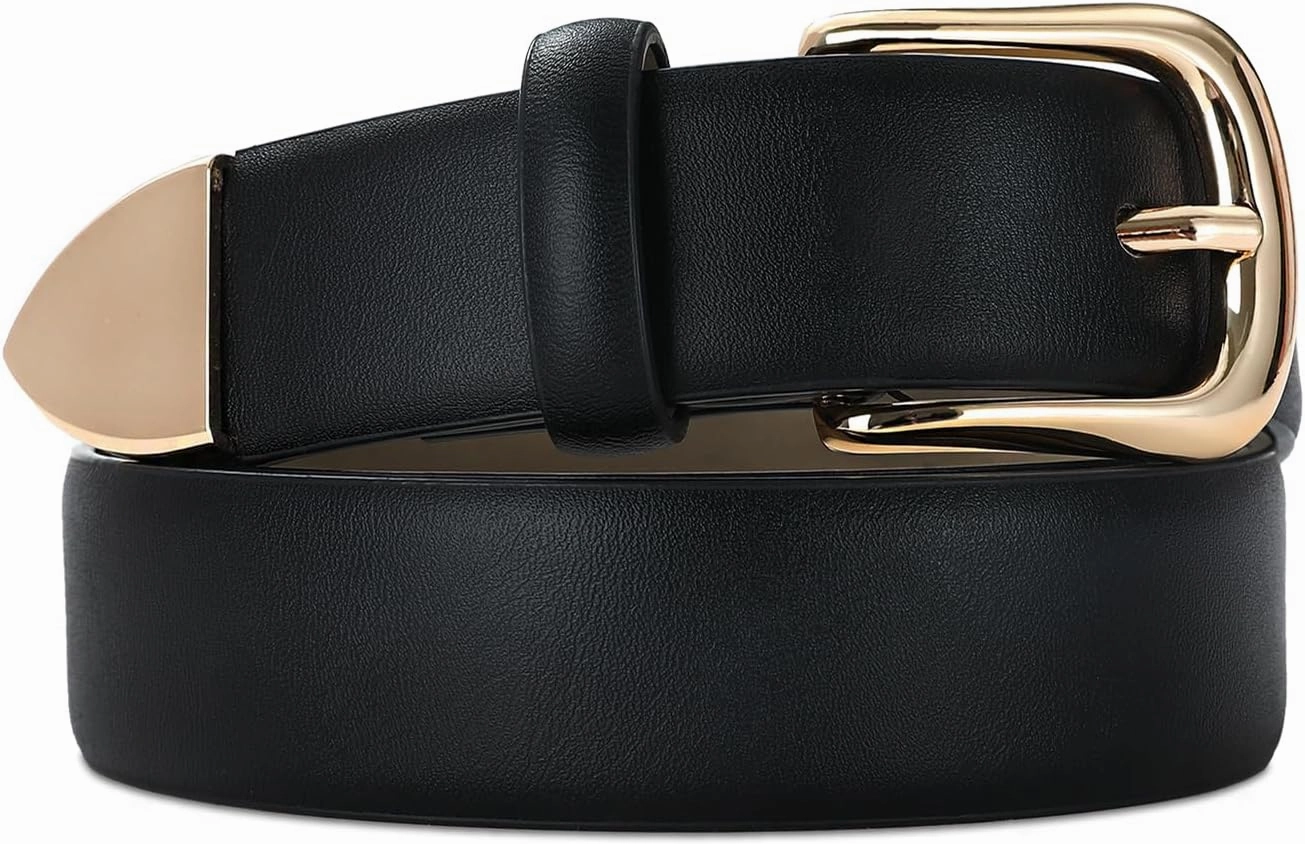 Women's Leather Belts with Gold Buckle Fashion Leather Waist Belt Elegant Ladies Belts for Jeans Dress & Casual Wear