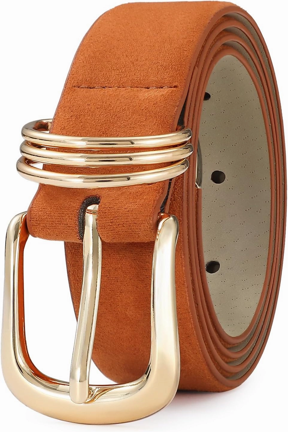 Women's Leather Belts with Gold Buckle Fashion Leather Waist Belt Elegant Ladies Belts for Jeans Dress & Casual Wear