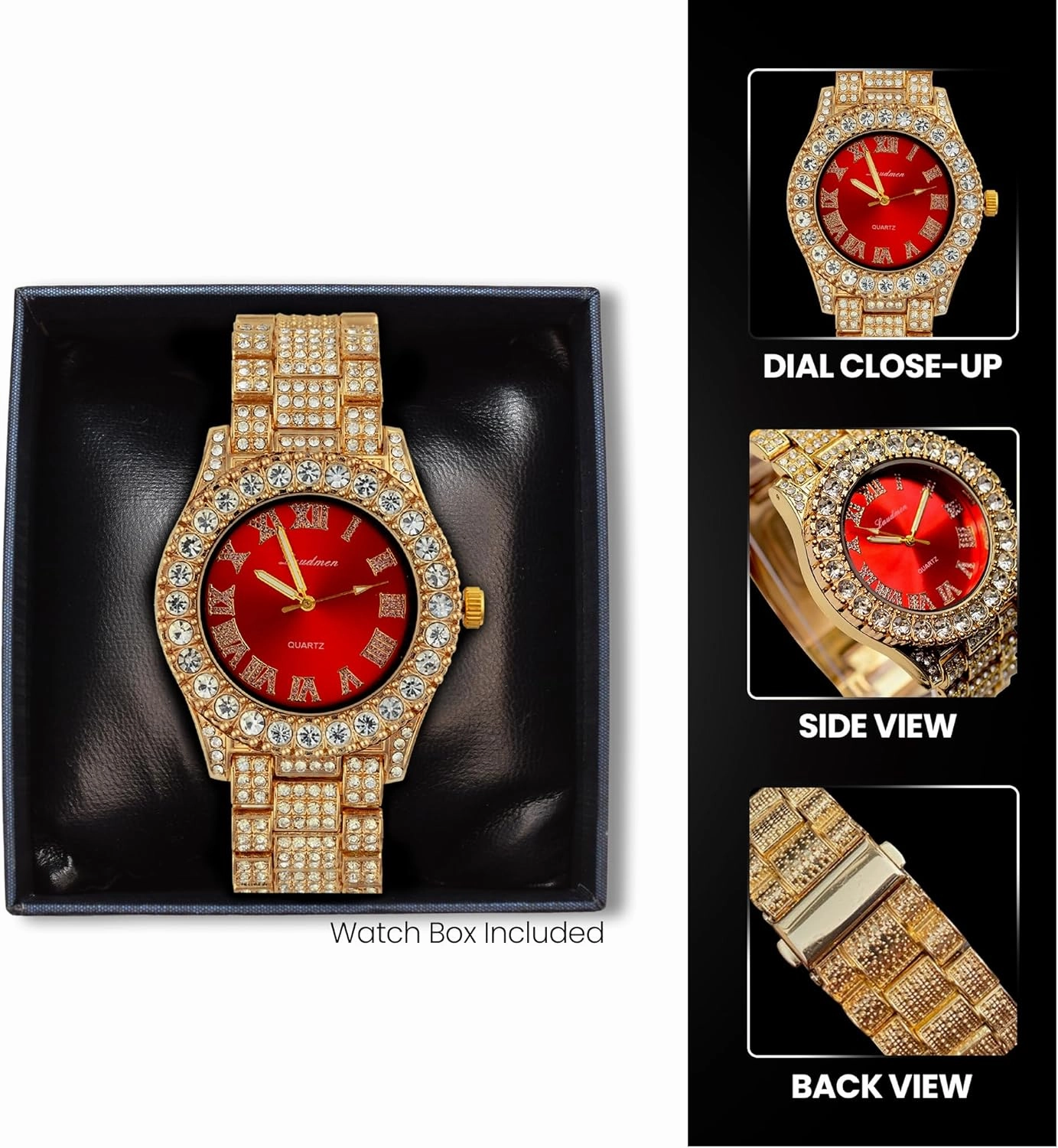Women's Luxury Iced Bling Out Roman Numerals Watch & Bracelet Set – Big Rocks Bezel, Colored Dial