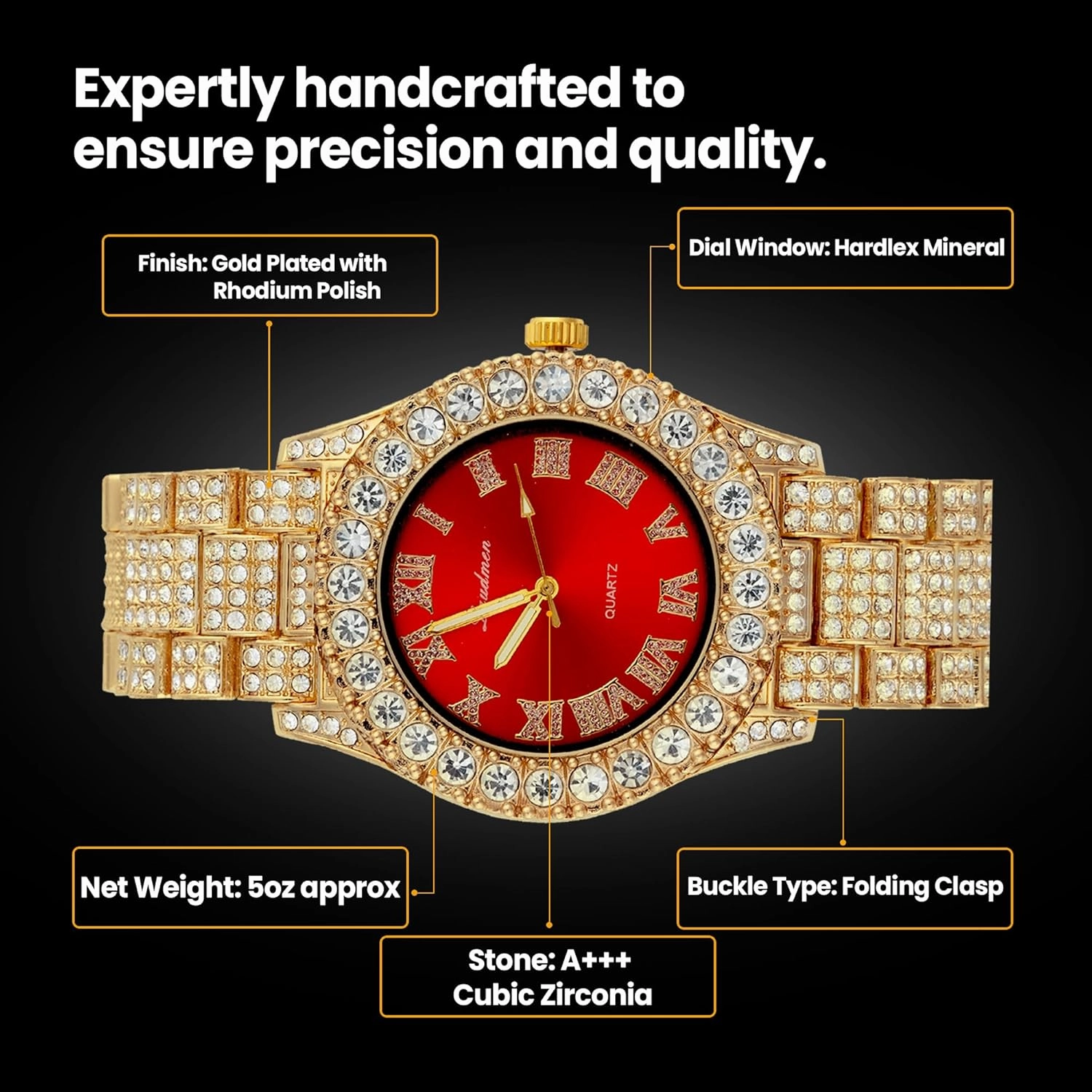 Women's Luxury Iced Bling Out Roman Numerals Watch & Bracelet Set – Big Rocks Bezel, Colored Dial
