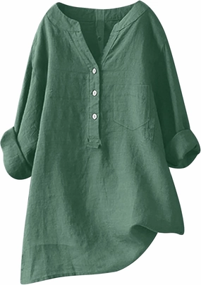 Women's Short Sleeve Cotton Linen Shirt Casual V Neck Trendy T Shirt Collared Button Down Loose Summer Tops