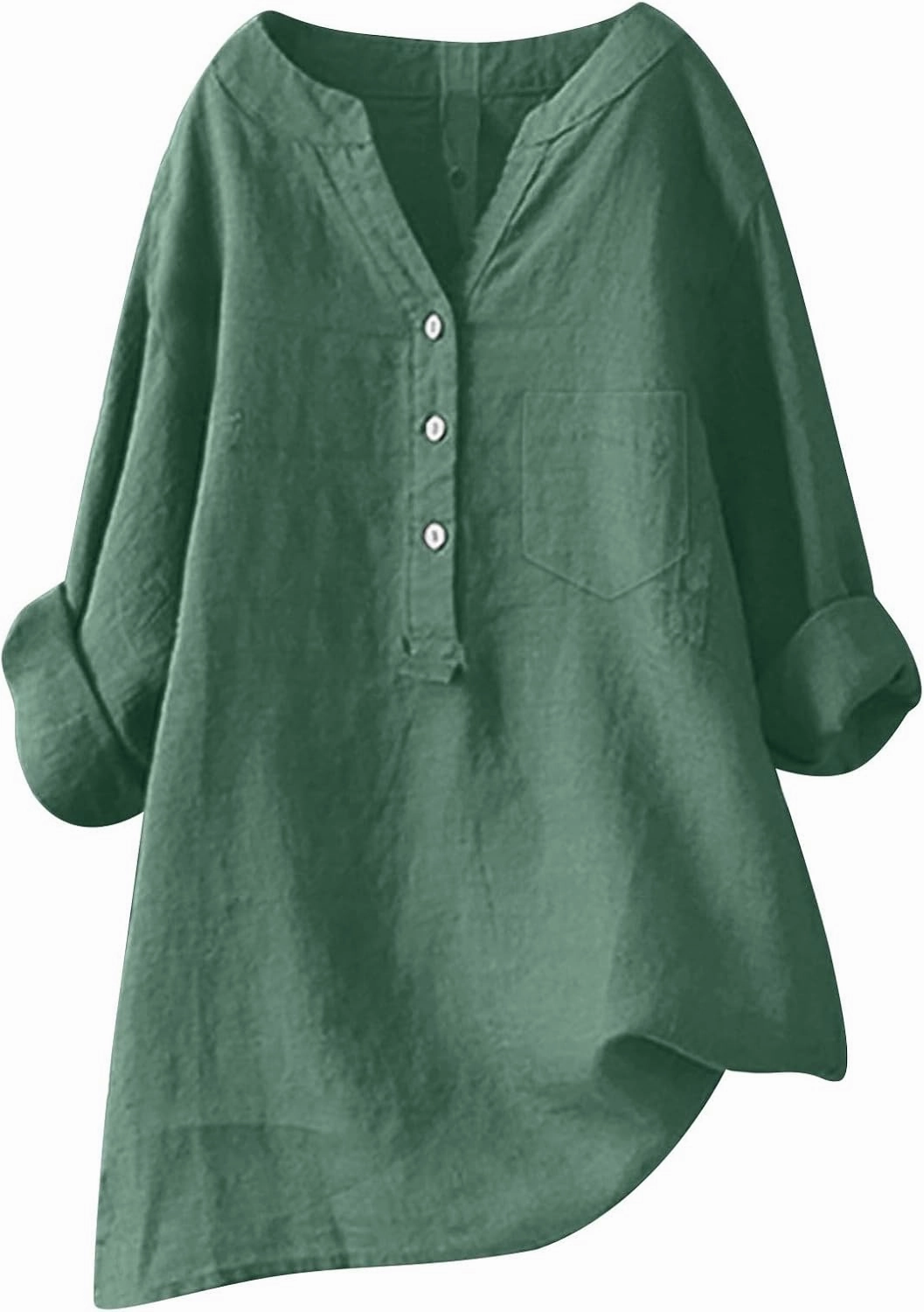 Women's Short Sleeve Cotton Linen Shirt Casual V Neck Trendy T Shirt Collared Button Down Loose Summer Tops