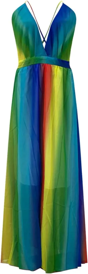 Women's Border New Suspender Sexy Deep V Rainbow Chiffon Suspender Fresh Comfy Temperament Elegant Sexy Dress