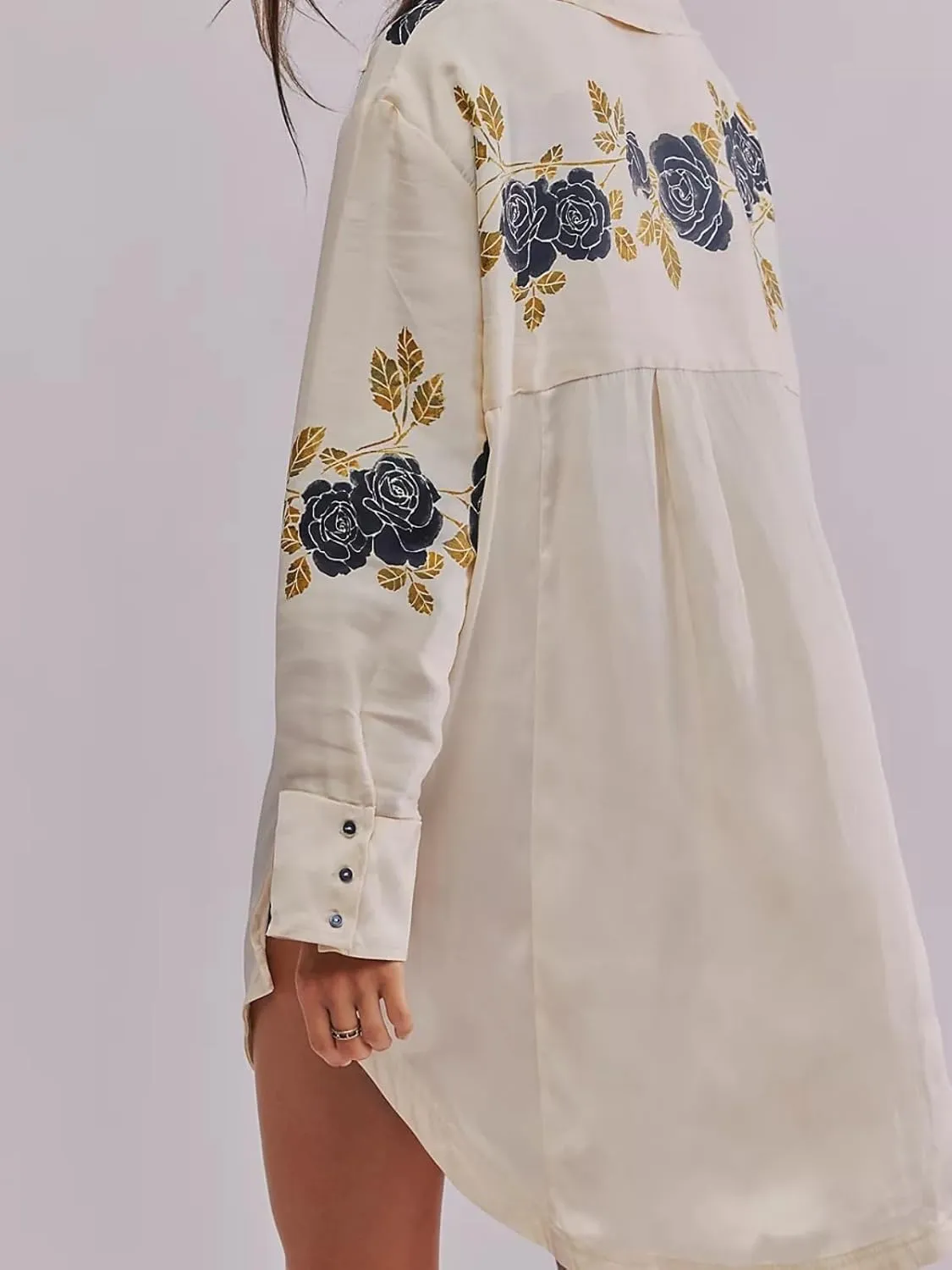 Women's Button Down Floral Print Shirt Dress Fall Fashion Long Sleeve Oversized Lightweight Blouses Tops