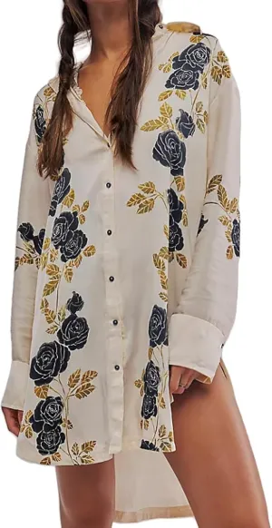 Women's Button Down Floral Print Shirt Dress Fall Fashion Long Sleeve Oversized Lightweight Blouses Tops