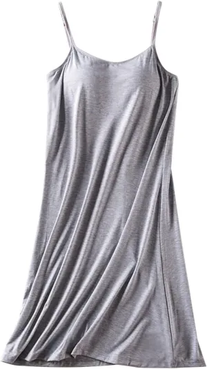 Women's Casual Loose Chest Pad Mid Length Summer Suspender Pajamas Bottoming Dress Chicken Soft Comfy Slim Nightgown