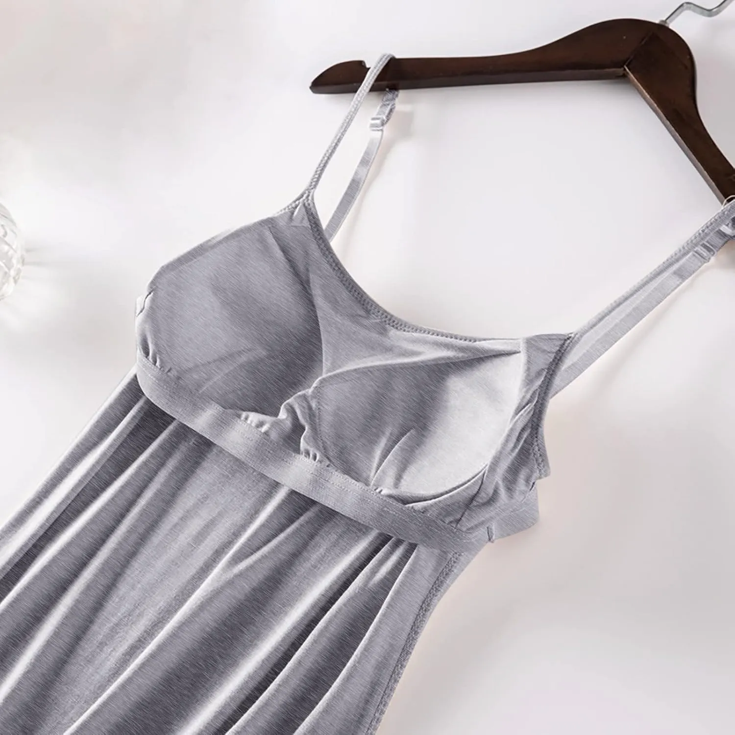 Women's Casual Loose Chest Pad Mid Length Summer Suspender Pajamas Bottoming Dress Chicken Soft Comfy Slim Nightgown
