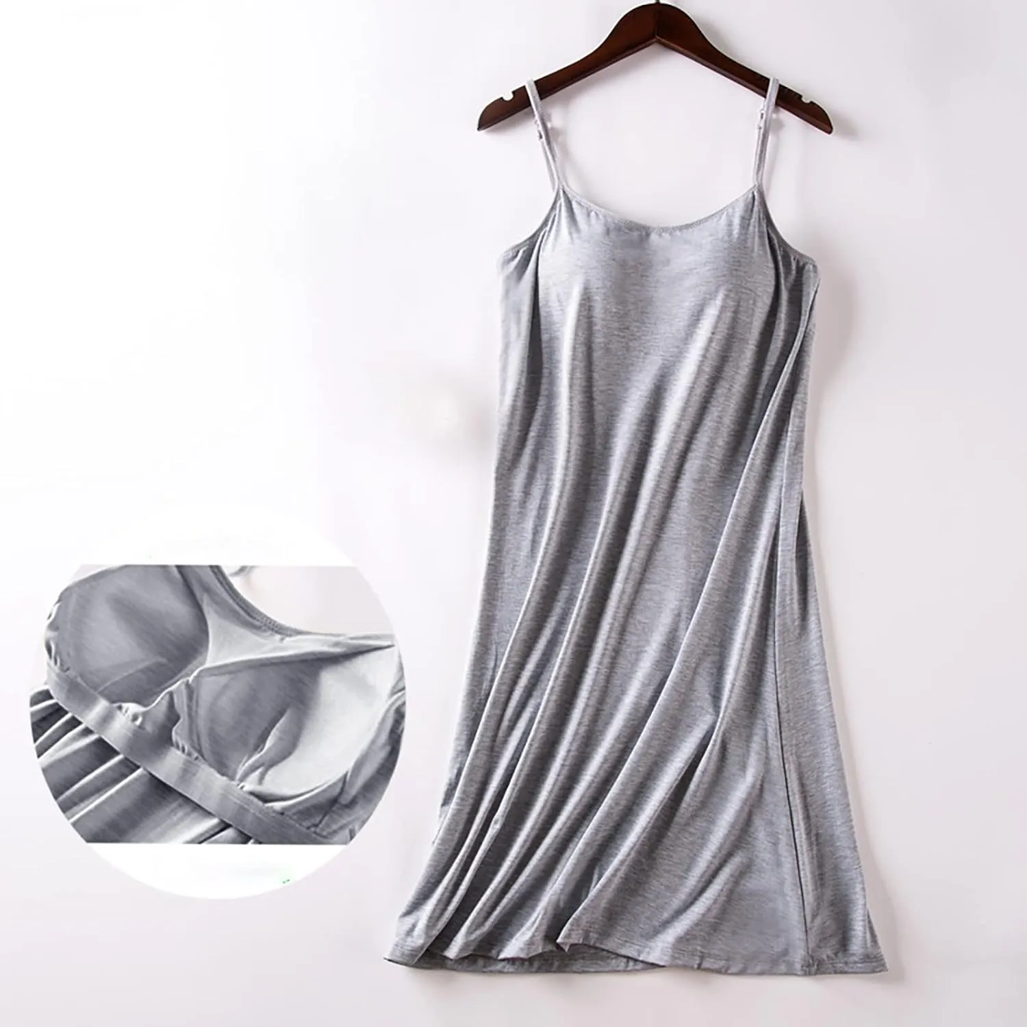 Women's Casual Loose Chest Pad Mid Length Summer Suspender Pajamas Bottoming Dress Chicken Soft Comfy Slim Nightgown