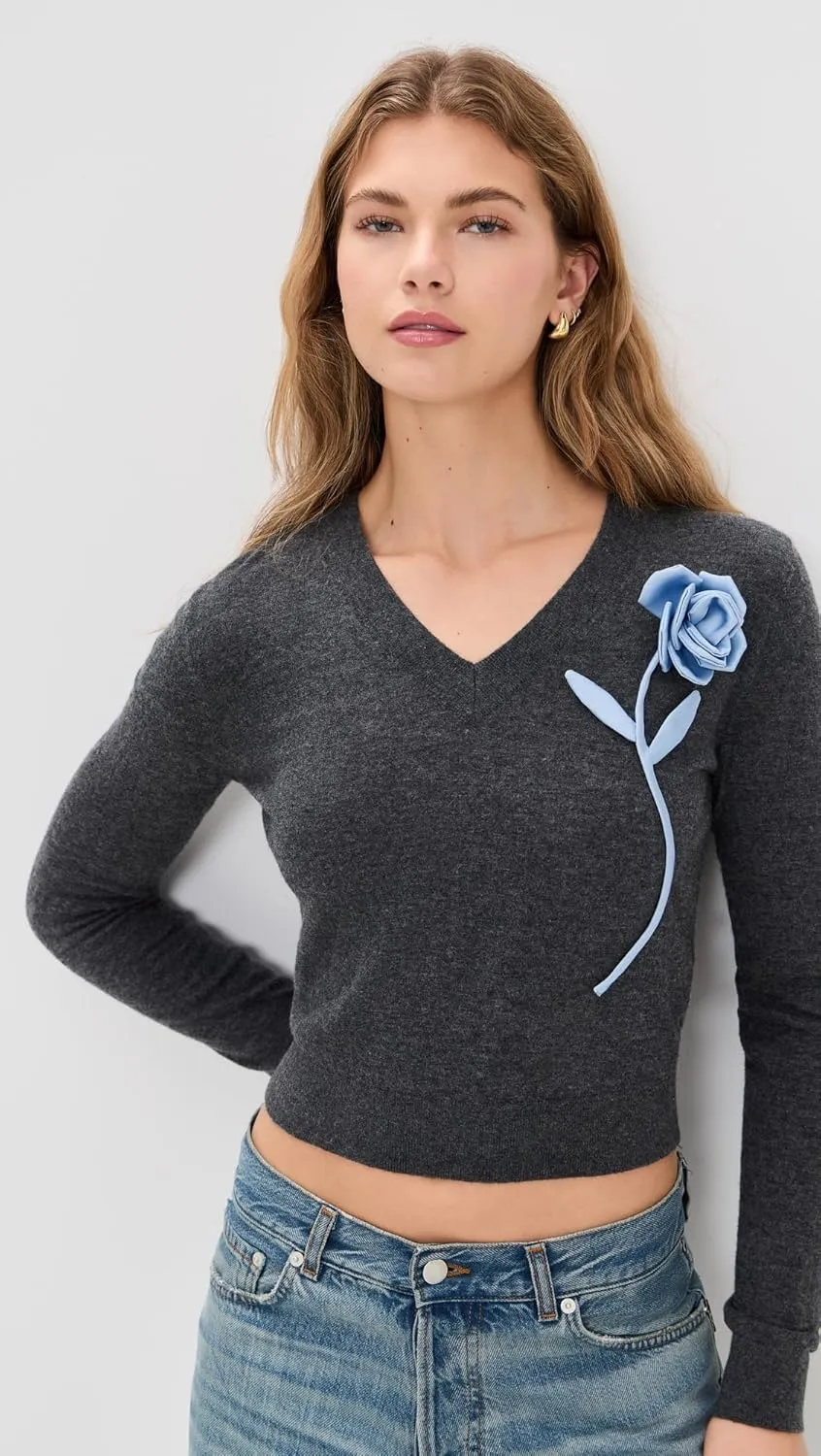 Women's Charcoal Blue Rose Sweater