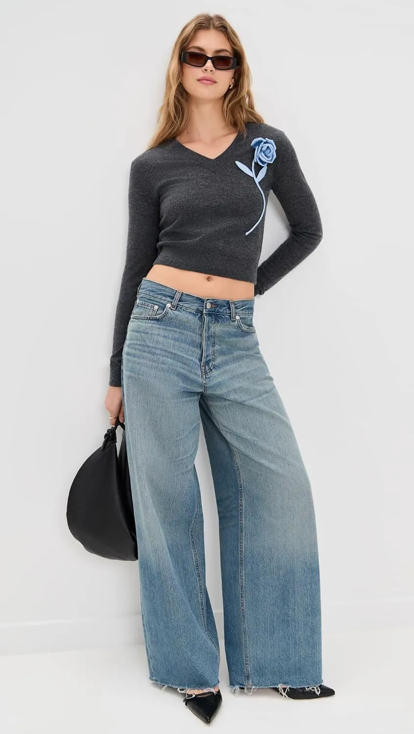 Women's Charcoal Blue Rose Sweater