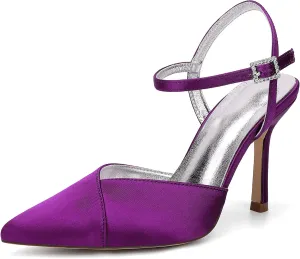 Women's Closed Toe Slingback Heels Wedding High Stiletto Satin Bridal Pumps Dressy Prom Party Shoes