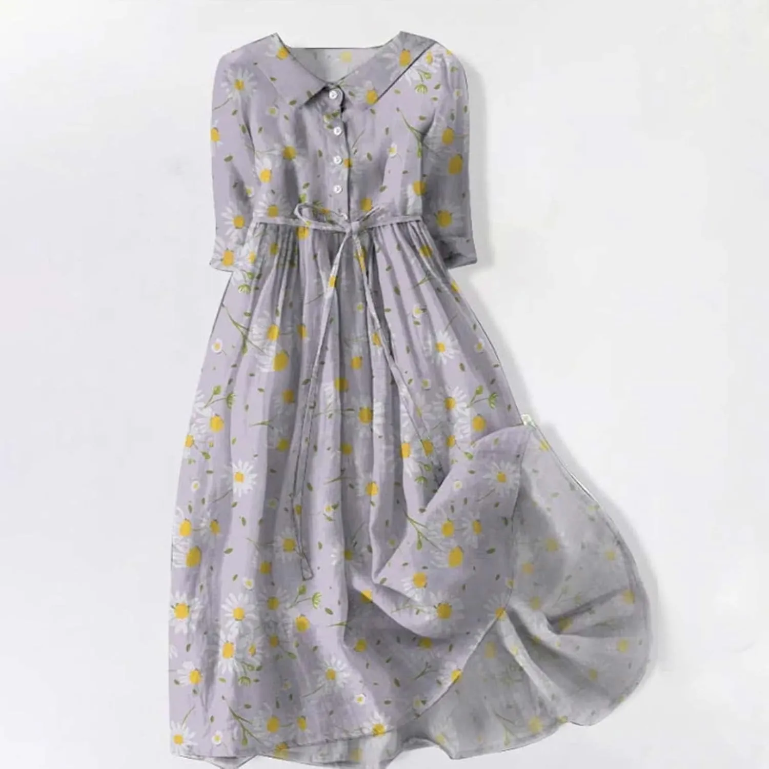 Women's Cotton Linen Casual Dresses 2024 Boho Flowy Dress Flowy Summer Midi Dresses Dressy Ladies Trendy Clothing
