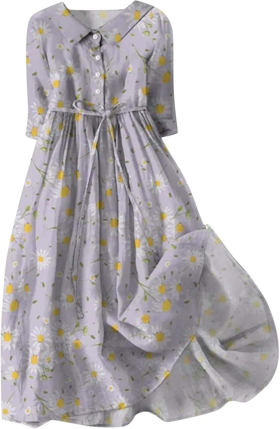 Women's Cotton Linen Casual Dresses 2024 Boho Flowy Dress Flowy Summer Midi Dresses Dressy Ladies Trendy Clothing