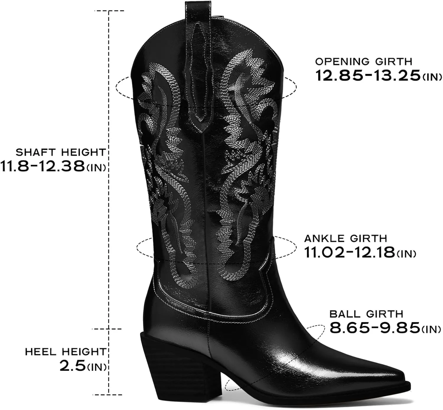 Women's Cowboy Boots Metallic Mid Calf Cowgirl Boots Wide Calf Western Embroidered Sparkly Paty Boots