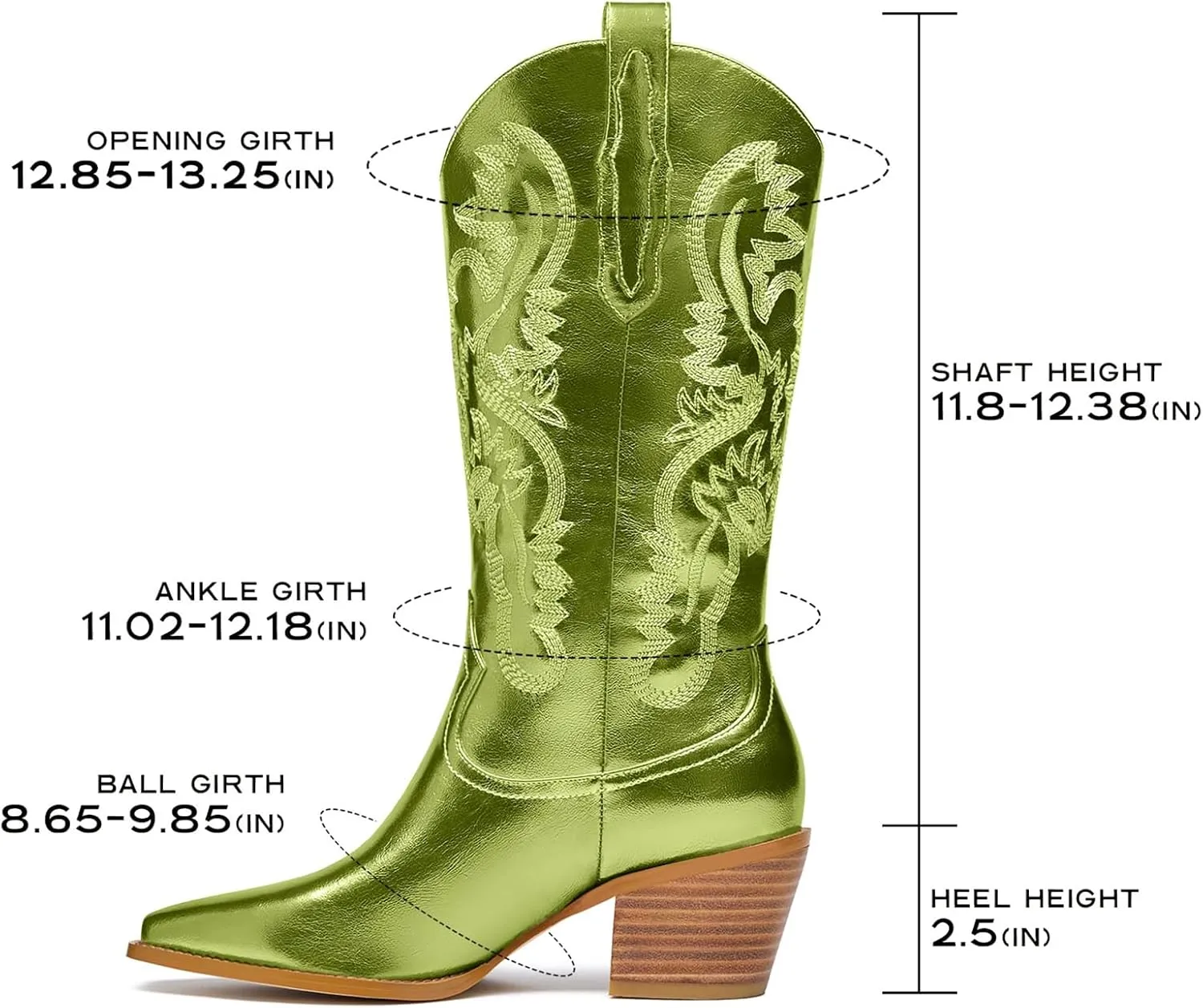 Women's Cowboy Boots Metallic Mid Calf Cowgirl Boots Wide Calf Western Embroidered Sparkly Paty Boots