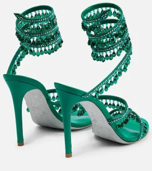 Women's Crystal Wrap Lace Up Stiletto High Heels Slingback Round Toe Lace Up Tassel Wrap Around High Heel Sandals