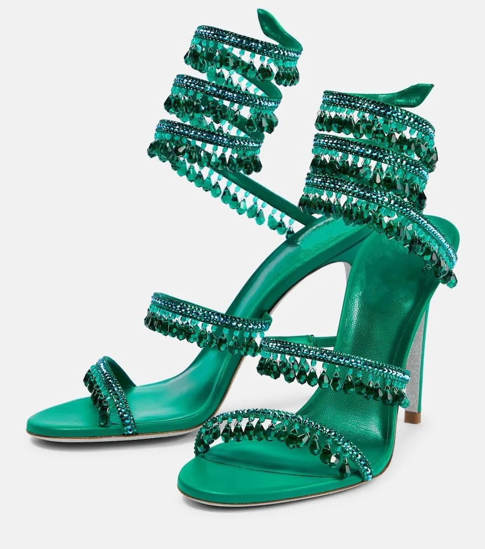 Women's Crystal Wrap Lace Up Stiletto High Heels Slingback Round Toe Lace Up Tassel Wrap Around High Heel Sandals