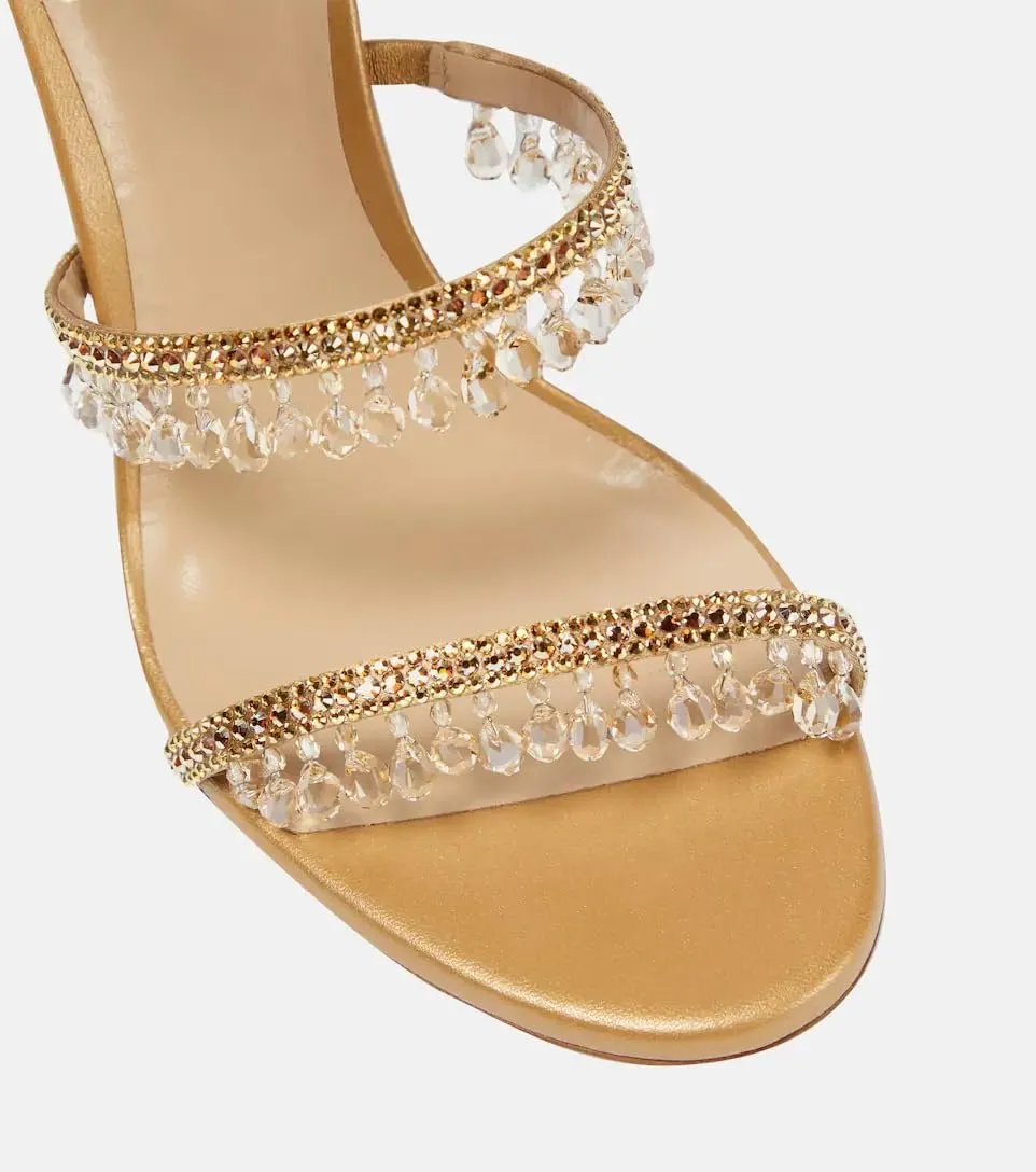 Women's Crystal Wrap Lace Up Stiletto High Heels Slingback Round Toe Lace Up Tassel Wrap Around High Heel Sandals