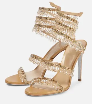 Women's Crystal Wrap Lace Up Stiletto High Heels Slingback Round Toe Lace Up Tassel Wrap Around High Heel Sandals