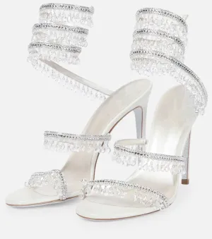 Women's Crystal Wrap Lace Up Stiletto High Heels Slingback Round Toe Lace Up Tassel Wrap Around High Heel Sandals