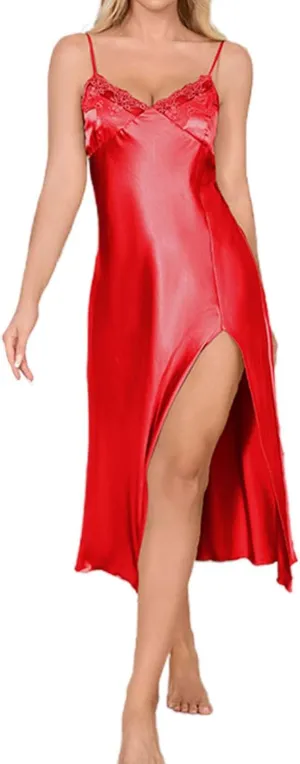 Women's Dress French Style Spaghetti Strap Long Nightgown Side Split Minimalist Home Wear Elegant For Relaxation
