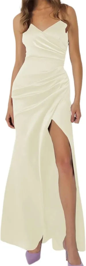 Women's Elegant Backless Pleated Satin Strapless Bridesmaid Dress Sequin Maxi Dress for Women