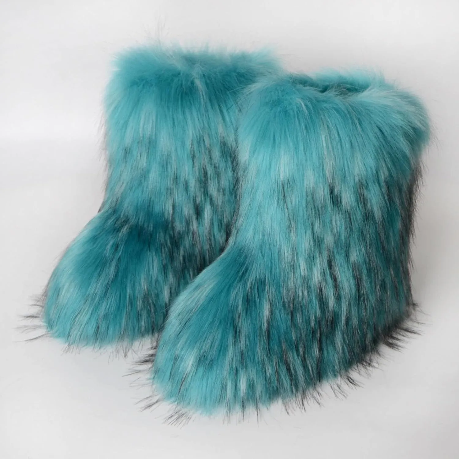 Women's Faux Fur Boot Furry Fluffy Round Toe Suede Winter Comfy Plush Warm Short Outdoor Indoor Flat Shoes Mid-Calf Boots Fashion Furry Booties Comfortable Winter Shoes