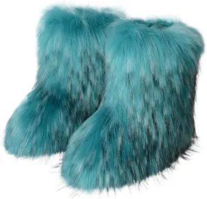 Women's Faux Fur Boot Furry Fluffy Round Toe Suede Winter Comfy Plush Warm Short Outdoor Indoor Flat Shoes Mid-Calf Boots Fashion Furry Booties Comfortable Winter Shoes